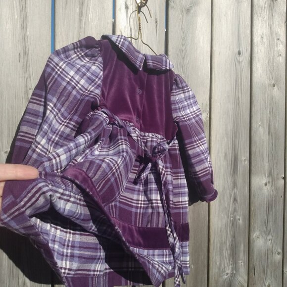 Vintage 80s Girls Dress Purple Plaid Velour 90s Prairie Pioneer Long Sleeves - Picture 10 of 10